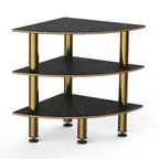 image of Steelite MGCMLX04MBXF 29" Triangular Buffet Table, 3-Tier, Nero Marquina BHP Laminate Top, Brushed Brass Legs