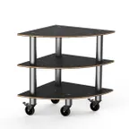 image of Steelite MGCMLX04MSXW 29" Triangular Buffet Table, 35"H, Nero Marquina BHP Laminate Top, Brushed Stainless Steel Caster