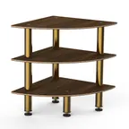 image of Steelite MGCMLX04WBXF 29" Triangular Buffet Table, 3-Tier, 35"H, Bengali Mango Wood BHP Laminate Top, Brushed Brass Legs