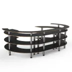 image of Steelite MGCMSA01MSXF 134" Buffet Table, 4-Tier Serving Station, Nero Marquina Marble BHP Laminate Top, Brushed Stainless Steel Legs