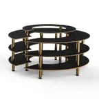 image of Steelite MGCMSB01MBXF 81" Round 4-Tier Buffet Station, Nero Marquina Marble BHP Laminate Top, Brushed Brass Legs, 41"H