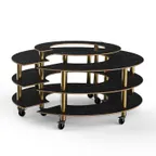 image of Steelite MGCMSB01MBXW Mogogo Buffet Station, 81.5" Round Nero Marquina Marble BHP Laminate Top, 41"H, Brushed Brass Casters