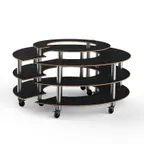 image of Steelite MGCMSB01MSXW 81" Round 4-Tier Buffet Station, Nero Marquina Marble BHP Laminate Top, 41"H, Brushed Stainless Steel Casters