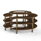image of Steelite MGCMSB01WBXF 81" Round 4-Tier Buffet Table, Bengali Mango Wood Laminate Top, Brushed Brass Legs, 41"H
