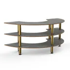 image of Steelite MGCMSX01GBXF 81" Modular Buffet Table, 3-Tier, 41"D x 35"H, Grey Slate BHP Laminate Top, Brushed Brass Legs
