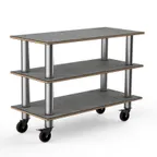 image of Steelite MGCMSX02GSXW 3-Tier Buffet Table, 47" x 21" x 35"H, Grey Slate BHP Laminate Top, Brushed Stainless Steel Casters