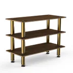 image of Steelite MGCMSX02WBXF 3-Tier Buffet Table, 47" x 21" x 35"H, Bengali Mango Wood BHP Laminate Top, Brushed Brass Legs