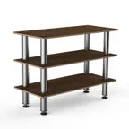 image of Steelite MGCMSX02WSXF 3-Tier Buffet Table, 47" x 21" x 35"H, Bengali Mango Wood BHP Laminate Top, Brushed Stainless Steel Legs