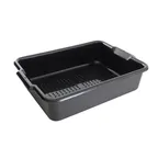 image of Thunder Group PLBT505BPF Bus Box, 1-Compartment, 21-1/2"L x 15-3/8"W x 5" Deep, Perforated, Integrated Handles, Stackable, Polypropylene, Black