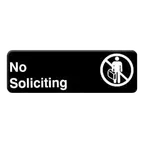image of Thunder Group PLIS9322BK Information Symbol Sign, 9" X 3", No Soliciting, Self-Adhesive Backing