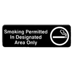 image of Thunder Group PLIS9327BK Compliance Sign, 9" x 3" White Lettering on Black, Smoking Permitted in Area Only