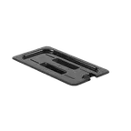 image of Thunder Group PLPA7140CSBK Food Pan Cover, 1/4 Size, Slotted, Built-In Handle, Black