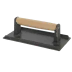 image of Thunder Group SLKSW095 Steak Weight, 5" X 9", Wood Handle, Heat Resistant Ribbed Bottom, Black