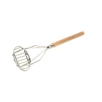 image of Thunder Group SLPMR024 Potato Masher, 24"L, Round Face, Wooden Handle, Stainless Steel
