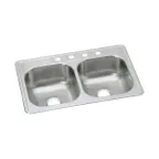 image of Elkay DSE23321MR2 33" Double Bowl Drop-In Stainless Steel Kitchen Sink / 20 Gauge - Center Drain