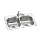 image of Elkay DSE233223DFBG Double Bowl Drop-In Kitchen Sink Kit, 33" X 22"  / Stainless Steel - 20 Gauge