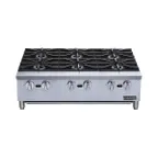image of Dukers DCHPA36 36" Countertop Gas Hotplate with (6) Burners, Manual Controls, 168.000 BTU