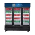 image of Dukers Appliance Co DSM-69R 78" Three Glass Door Merchandiser Refrigerator in Black, 69.5 cu. ft.