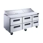 image of Dukers Appliance Co DSP72-30M-D6 72" Mega Top Sandwich/Salad Prep Table w/ 6 Drawers, 30 Pans