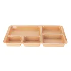 image of Cambro 1411CW133 5-Comp Tray-On-Tray, Beige Polycarbonate, 14.38" L x 10.56" W x 1.25" D, NSF