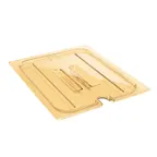 image of Cambro 20HPCHN150 H‑Pan Cover – 1/2‑Size Amber Lid with Handle, Notched Slot, -40°F to 300°F, NSF