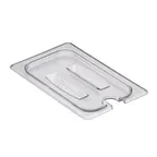 image of Cambro 40CWCHN135 1/4‑Size Clear Polycarbonate Pan Lid with Handled Spoon‑Notch, NSF