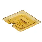 image of Cambro 60HPCHN150 H‑Pan Cover, 1/6‑Size Amber Plastic Lid with Handle, Notched Slot, NSF