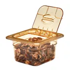image of Cambro 60HPL150 H‑Pan FlipLid 1/6‑Size Amber Food Pan Cover, Hinged, -40°F to 300°F, NSF