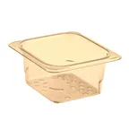 image of Cambro 63CLRHP150 H‑Pan Colander, 3" Deep, 1/6‑Size Pan Fit, Amber Plastic, NSF, -40°F to 300°F