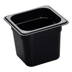 image of Cambro 66HP110 H‑Pan Food Pan, 1/6 Size, 6" Deep, Black Plastic, -40°F to 375°F, NSF