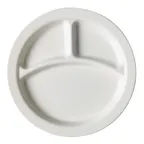image of Cambro 93CW148 Plate, 9" Diameter 3‑Compartment White Polycarbonate, NSF‑Listed, Scratch‑Resistant