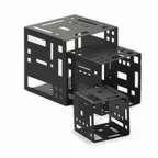 image of Cal-Mil 1607-7-13 Squared Cube Riser, 7" Wide x 9" Deep x 5"-8" High, Black Metal Decorative Cutouts