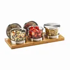 image of Cal-Mil 1850-4-60 Cold Condiment Display, (3) 16 Oz. Round Glass Jars With Silicone Lined Stainless Steel Solid Lids