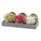 image of Cal-Mil 1850-4-83 Ashwood Mixology Display Set, 14.25"W X 6"D X 5"H, Includes: (3) Round 16 Oz. Glass Jars With Silicone Lined Stainless Steel Lids
