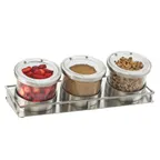 image of Cal-Mil 1850-5-55HL Cold Condiment Display, (3) 32 Oz. Round Glass Jars With Silicone Lined Stainless Steel Hinged Lids