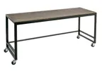 image of Cal-Mil 22340-72-83 Ashwood Table 72"W x 24"D x 34"H Oak Wood Grey Wash Shelf Metal Frame