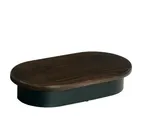 image of Cal-Mil 22411-3-112 Heritage Riser, 18" X 10" X 3"H, Oval, Dark Brown Oak Top And Black Metal Base