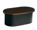 image of Cal-Mil 22411-7-112 Heritage Riser, 18" X 10" X 7"H, Oval, Dark Brown Oak Top And Black Metal Base