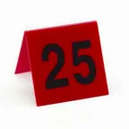 image of Cal-Mil 226-2 Red Plastic Number Tent, 3" x 3", Break‑Resistant, #51‑#75 Set - 25/Set