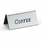 image of Cal-Mil 228-1-010 Beverage Tent Sign – Coffee Display, 3" W x 1½" H, Silver Metal Sign