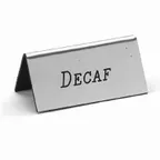 image of Cal-Mil 228-2-010 Beverage Tent Sign – Decaf Tabletop Number, 3" W x 1½" H, Silver Metal