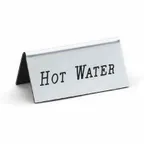 image of Cal-Mil 228-3-010 Beverage Tent Sign for Hot Water, 3" W x 1-1/2" H, Silver Metal Printed Sign