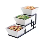image of Cal-Mil 3404-13 Union Bowl Display, 6.5"W X 19"D X 12"H, 3-Tier (3) White Melamine Square Bowls
