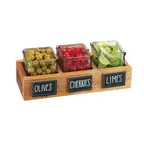 image of Cal-Mil 3406-3 Madera Jar Display, 14"W X 5.5"D X 3"H, Rectangular (3) 4" X 4" Glass Jars