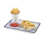 image of Cal-Mil 3463-15 Serving Tray, 13"W x 9"D x 1"H, Rectangular, White Melamine with Blue Rim, Enamel