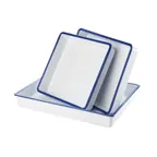 image of Cal-Mil 3465-15 Serving Tray, Rectangular, 15"W x 12"D, White Melamine with Blue Rim