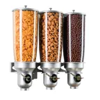 image of Cal-Mil 3518-3-39FF Wall-Mount Cereal Dispenser, 3 x 5L Cylinders, Platinum, 18½"W x 6¾"D x 19¾"H