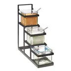 image of Cal-Mil 3605-13 Condiment Stair Step Display, 14.75"W X 4.5"D X 13.5"H, 3-Tier (3) 4" X 4" Glass Jars
