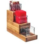 image of Cal-Mil 3612-4-99 Madera Condiment Stair Step Display, 5.25"W X 14.5"D X 12.5"H, 3-Tier (3) 4" X 4" Glass Jars