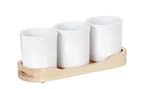 image of Cal-Mil 3647-32-71 Cylinder Tray, 16"W X 5.5"D X 6"H, Includes (3) 32 Oz. Melamine Jars, Blonde